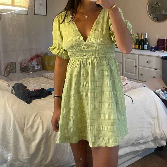 Green gingham summer dress